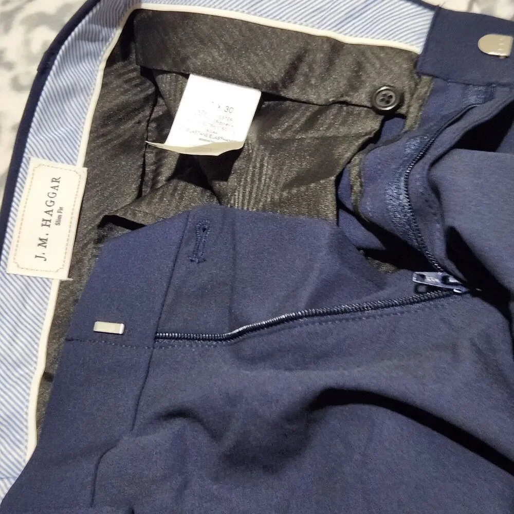 J.M Haggar Dress Pants Size 32x30 Navy Blue Color Flat Front.   New